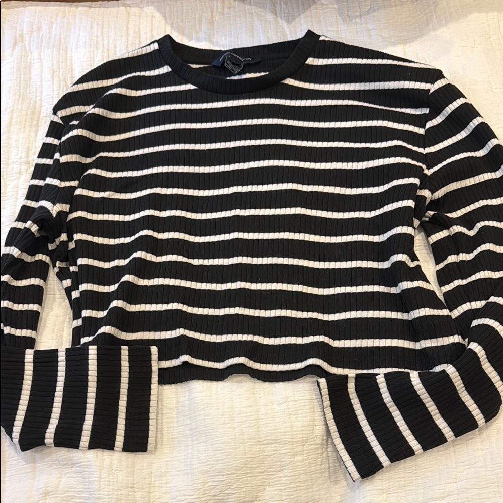 Black and White Striped Long Sleeve Top